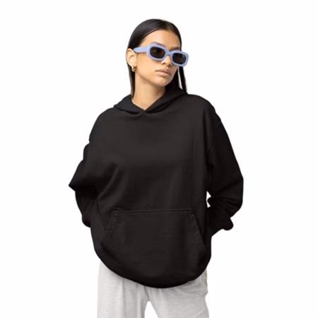 Women Cotton Plain Black Hooded