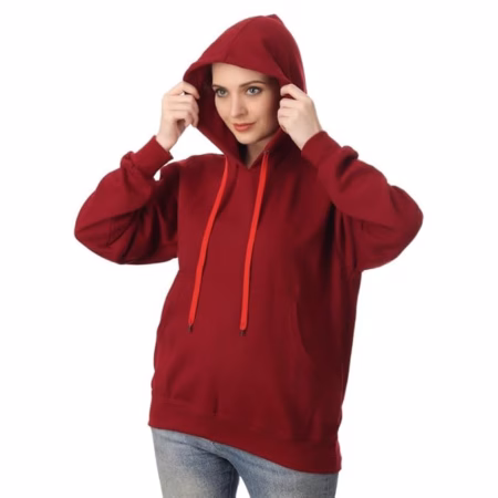 Women Cotton Plain Maroon Hooded