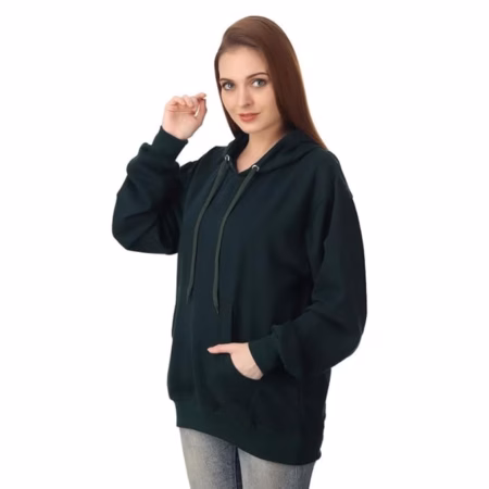 Women Cotton Plain Olive Hooded