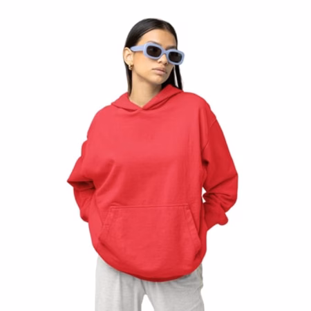 Women Cotton Plain Red Hooded