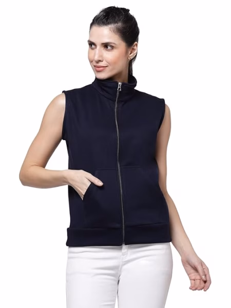 Women Half Sleeves Navy Blue  Jacket