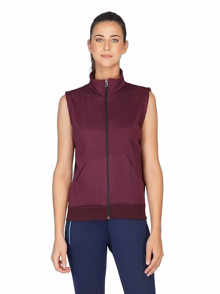Women Half Sleeves Wine Jacket