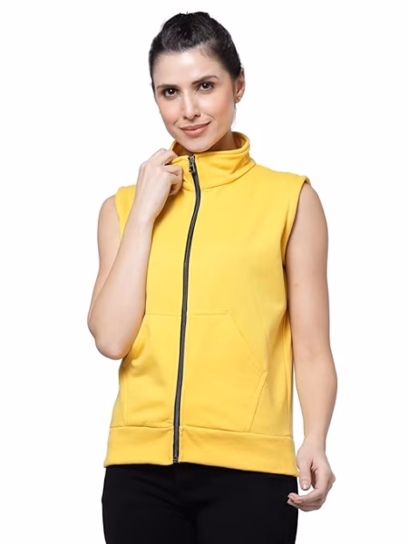 Women Half Sleeves Yellow Jacket