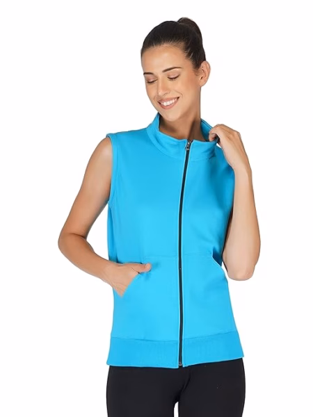 Women Half Sleeves Torquise Blue Jacket