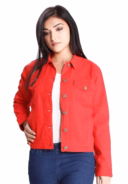 Women Denim Red Jacket
