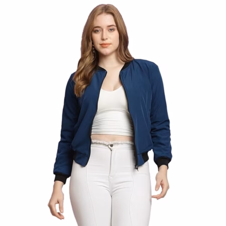 Women Regular Fit Blue Jacket
