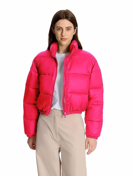 Women Solid Puffer Hot Pink Jacket