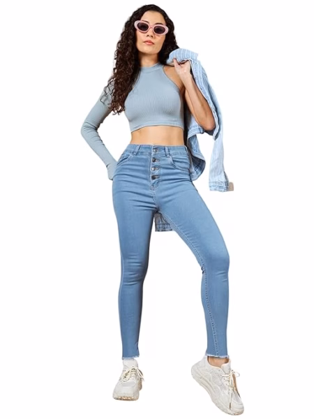 Women Skinny Regular Blue Jeans