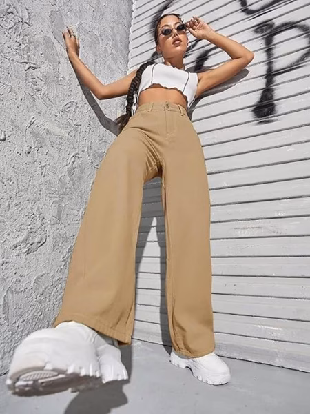 Womens High Rise Wide Beige Jeans