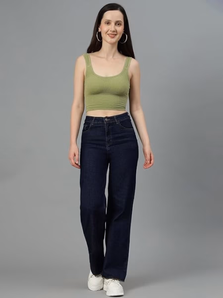 Womens High Rise Wide Black Jeans