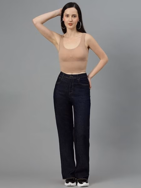 Womens High Rise Wide Dark Blue Jeans