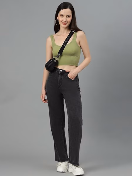 Womens High Rise Wide Jade Black Jeans