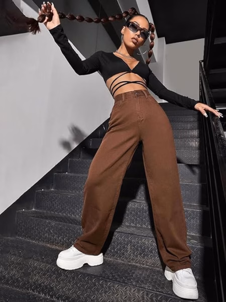 Womens High Rise Wide Dark Brown Jeans