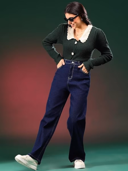 Women High Waisted Navy Blue Jeans