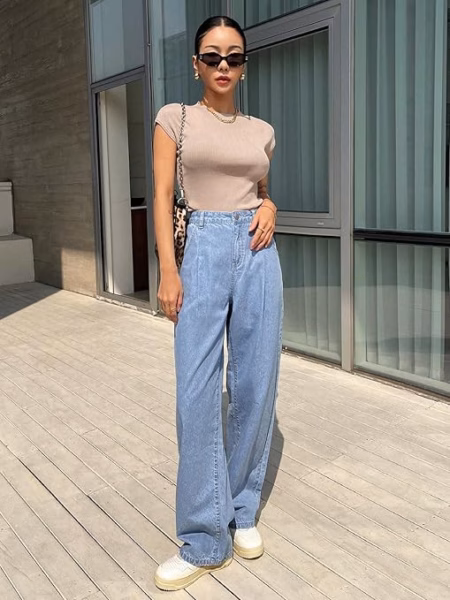 Women High Waisted Sky Blue Jeans