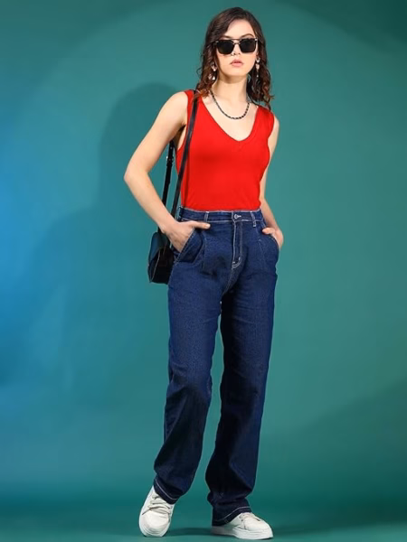 Women High Waisted Blue Jeans