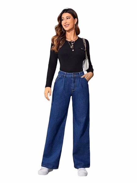 Women High Waisted Mid Blue Jeans