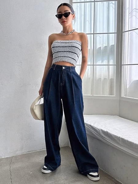 Women High Waisted Dark Navy Blue Jeans