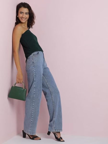 Women High Waisted Steel Blue Jeans