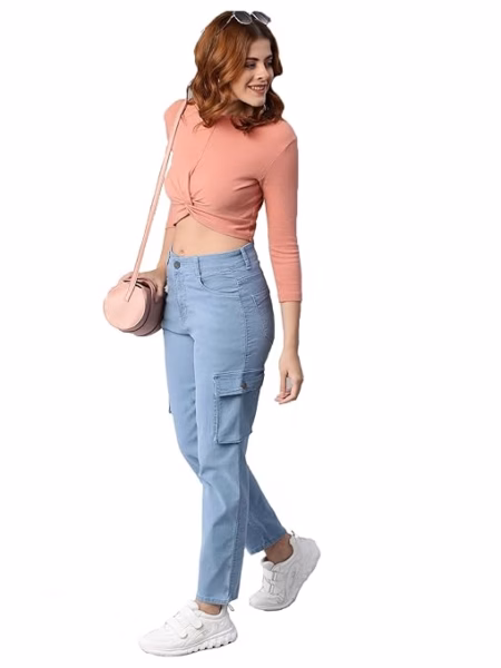 Women Stretchable Cargo Icyblue Joggers