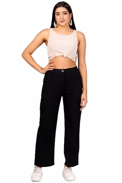 Women Cargo Baggy Black Jeans