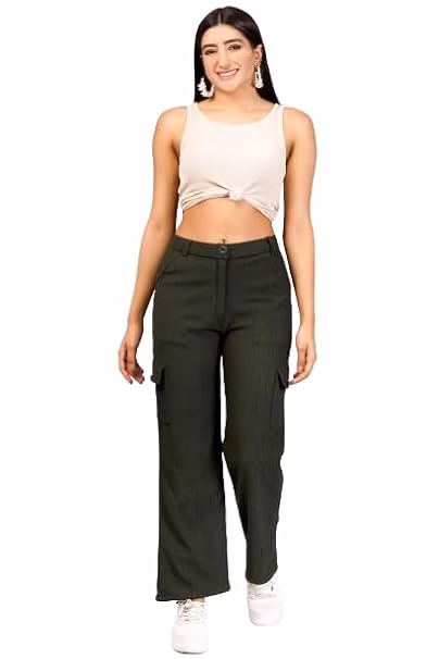 Women Cargo Baggy Green Jeans