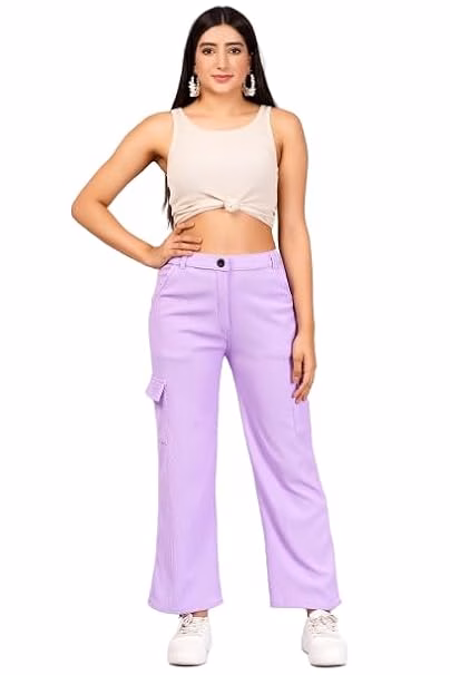 Women Cargo Baggy Lavender Jeans