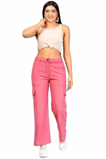 Women Cargo Baggy Pink Jeans