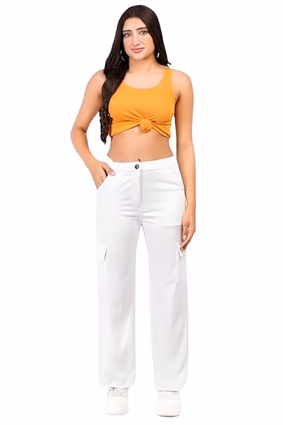 Women Cargo Baggy White Jeans
