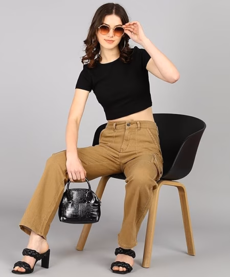 Women Cargo Light Brown Jeans