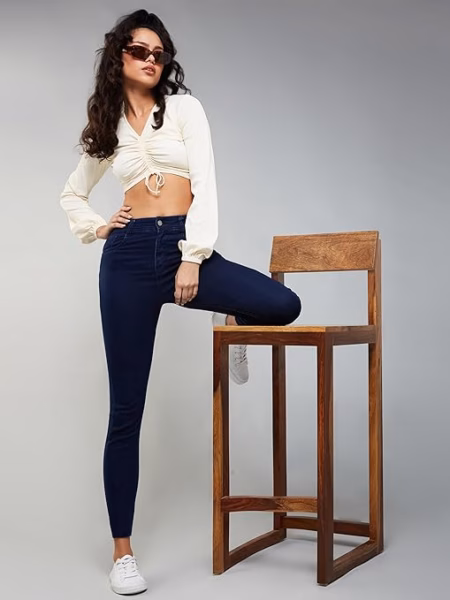 Women Skinny Fit High Navy Blue Jeans