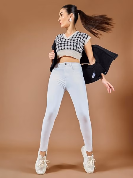 Women Skinny Fit High White Jeans