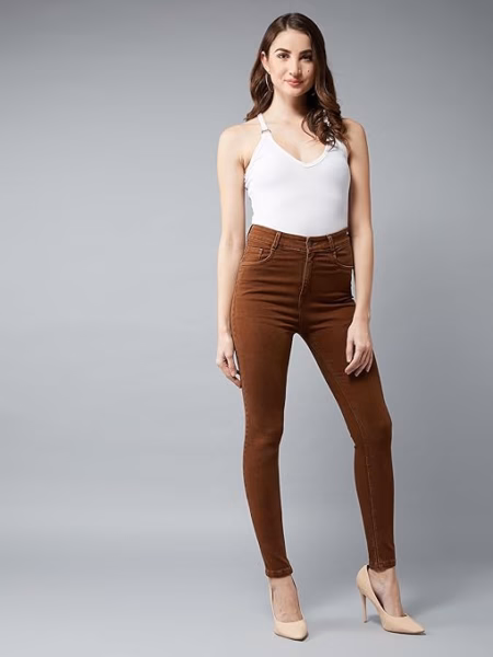 Women Skinny Fit High Brown Jeans