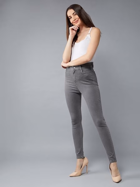 Women Skinny Fit High Grey Jeans