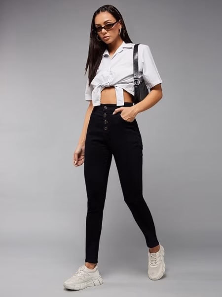 Women Skinny Fit High Ink Black Jeans