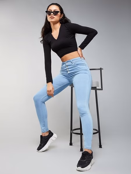 Women Skinny Fit High Light Blue Jeans