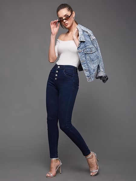 Women Skinny Fit High Midnight Blue Jeans