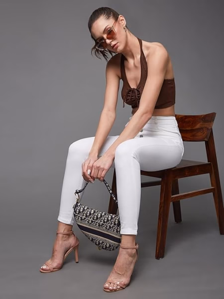 Women Skinny Fit High Porcelain White Jeans