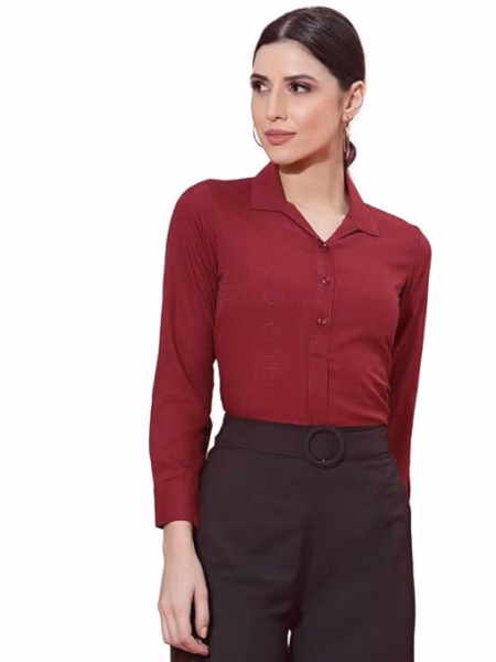 Women Poly Solid Maroon Shirt
