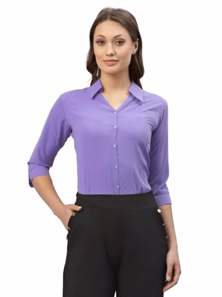 Women Poly Solid Dark Purple Shirt