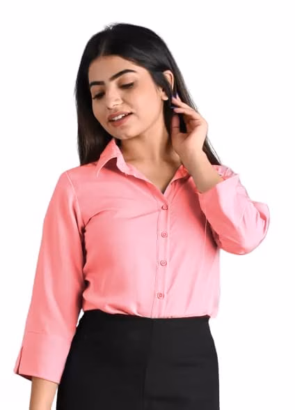 Women Plain Solid Formal Pink Shirts