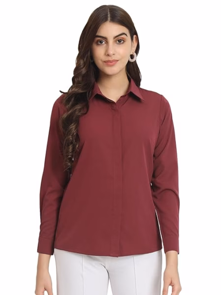 Women Office Wear Formal Maroon Shirt