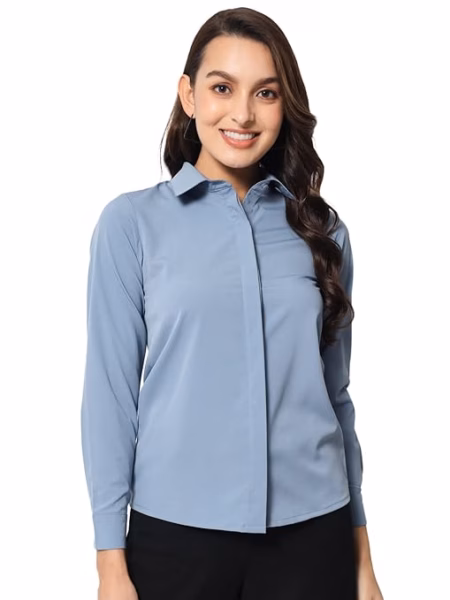 Women Office Wear Formal Blue Shirt