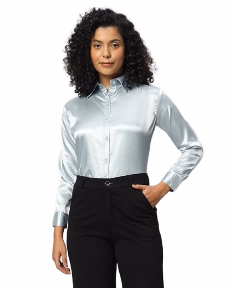 Women Formal Satin Grey Shirt