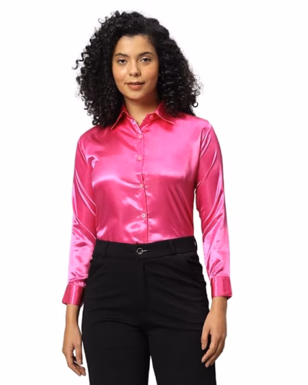 Women Formal Satin Rani Pink Shirt