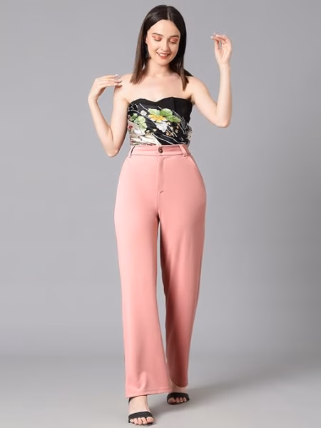 Women's High Rise Baby Pink Cotton Fit Trousers