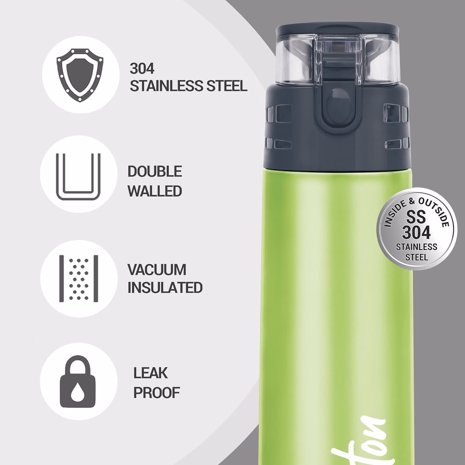 Milton Atlantis 400 Thermosteel Insulated Water Bottle, 350 ml Flask??(Pack of 1, Green, Steel) - Image 3