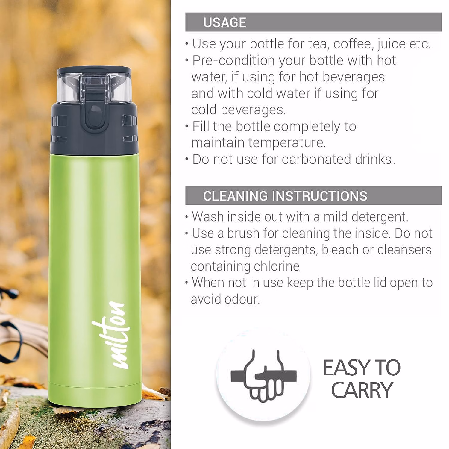 Milton Atlantis 900 Thermosteel Insulated Water Bottle, 750 ml Flask??(Pack of 1, Green, Steel) - Image 2