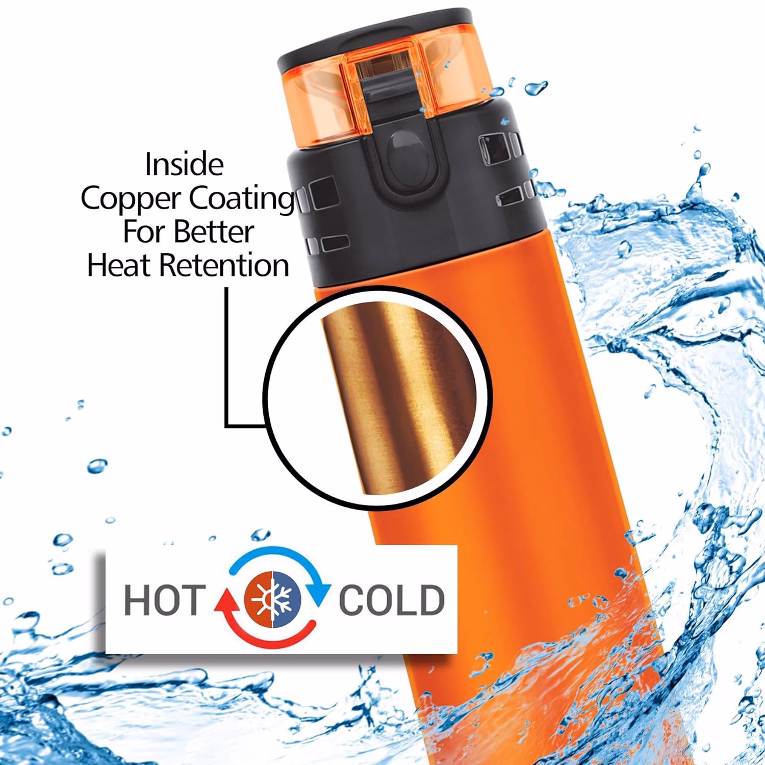 Milton Atlantis 400 Thermosteel Hot and Cold Water Bottle, 350 ml, Orange - Image 3