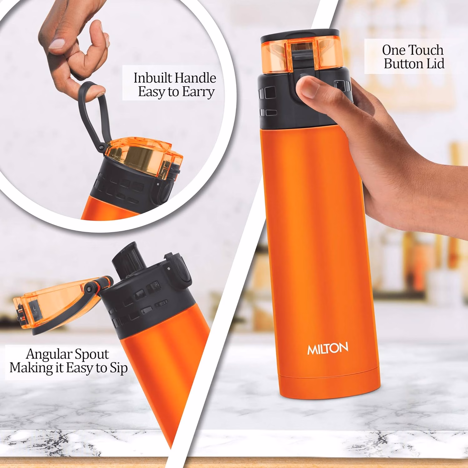 Milton Atlantis 400 Thermosteel Hot and Cold Water Bottle, 350 ml, Orange - Image 2